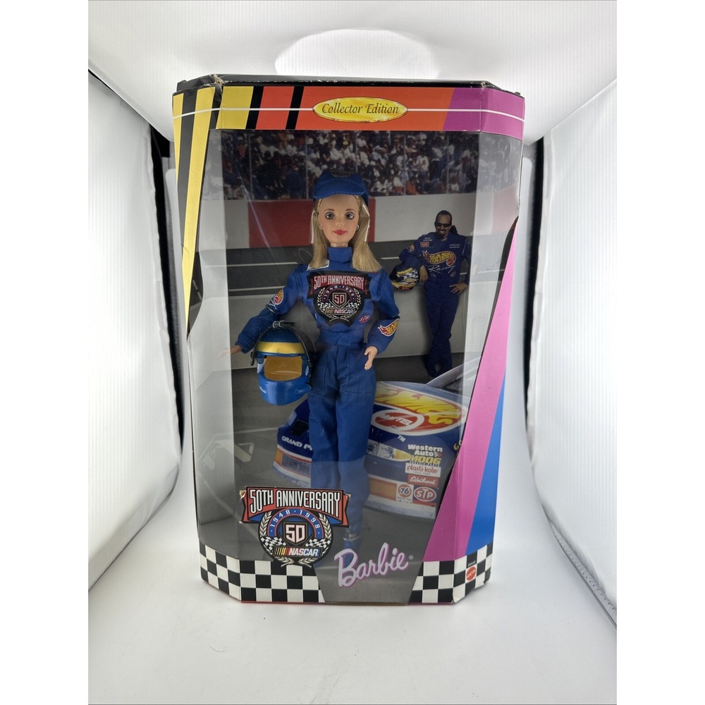1998 NASCAR 50th Anniversary Barbie Collector Edition NRFB Blue Racing Suit Doll